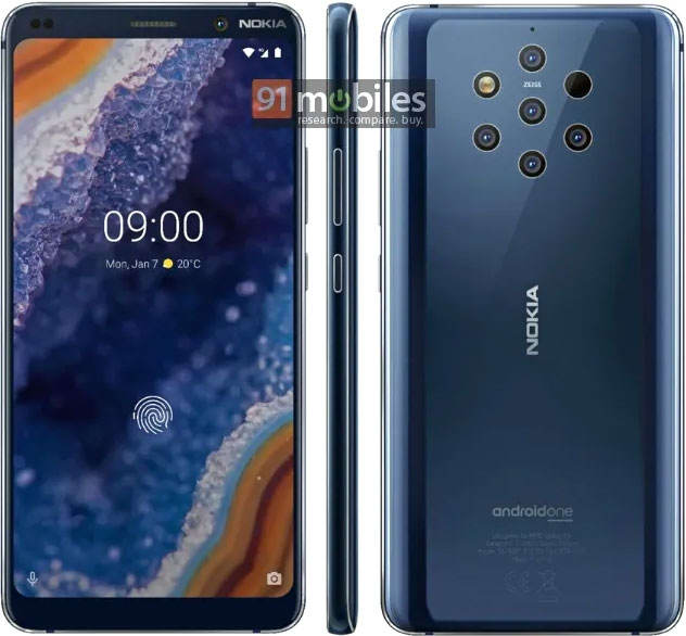 Пресс-рендеры Nokia 9 PureView: безумное количество камер и сканер отпечатков под дисплеем»