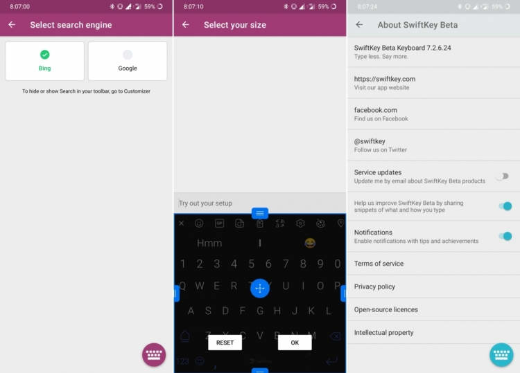 В бета-версии SwiftKey можно переключать систему поиска»