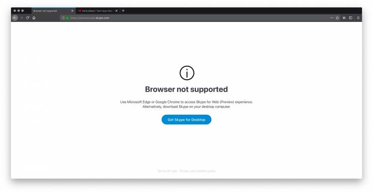 Веб-версия Skype не работает в Safari и Firefox»